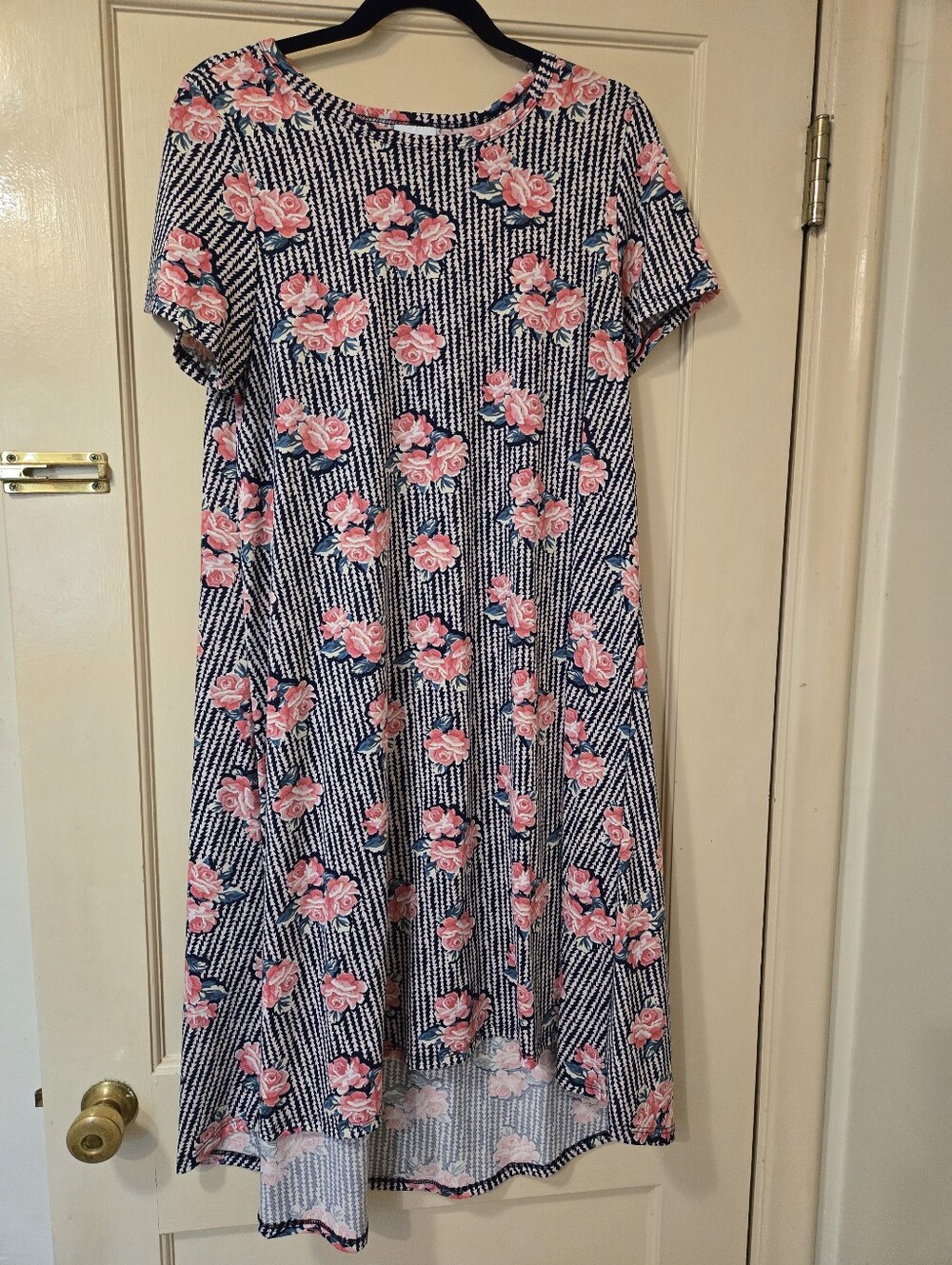 Lularoe Carly Navy & Pink Floral A-Line Dress